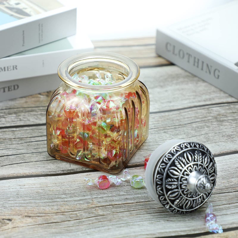 SOCOSY Vintage Crystal Glass Candy Jar with Lid Food Jar Nut Jar Jewelry Box Wedding Candy Buffet Jars Kitchen Storage Assorted Color 24 oz - Image 4